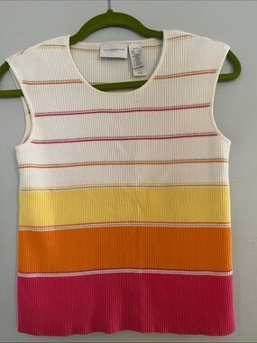 Liz Claiborne Cream Ribbed Sweater with Pink and Orange Stripes